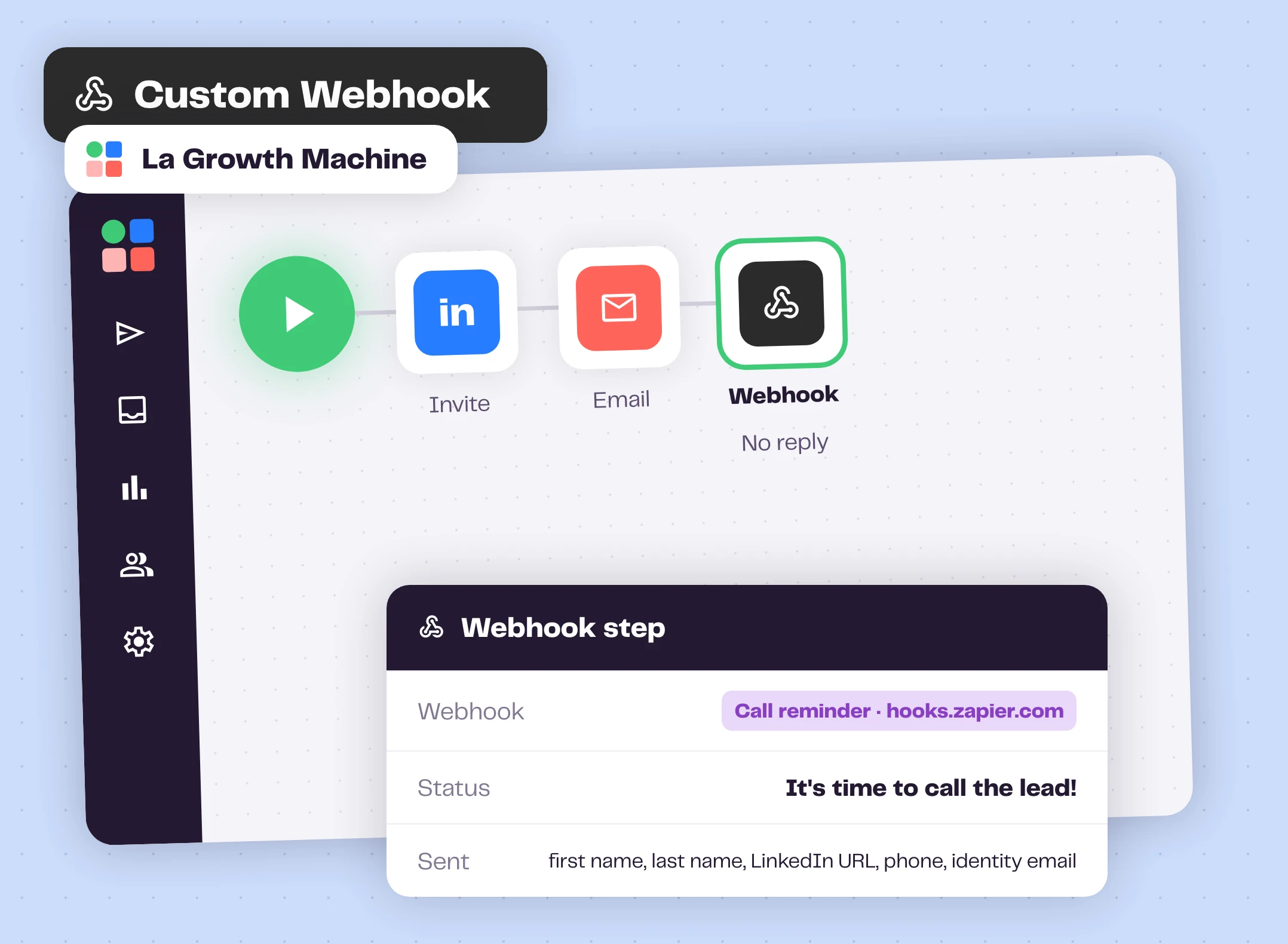 A Webhook step in a La Growth Machine sequence
