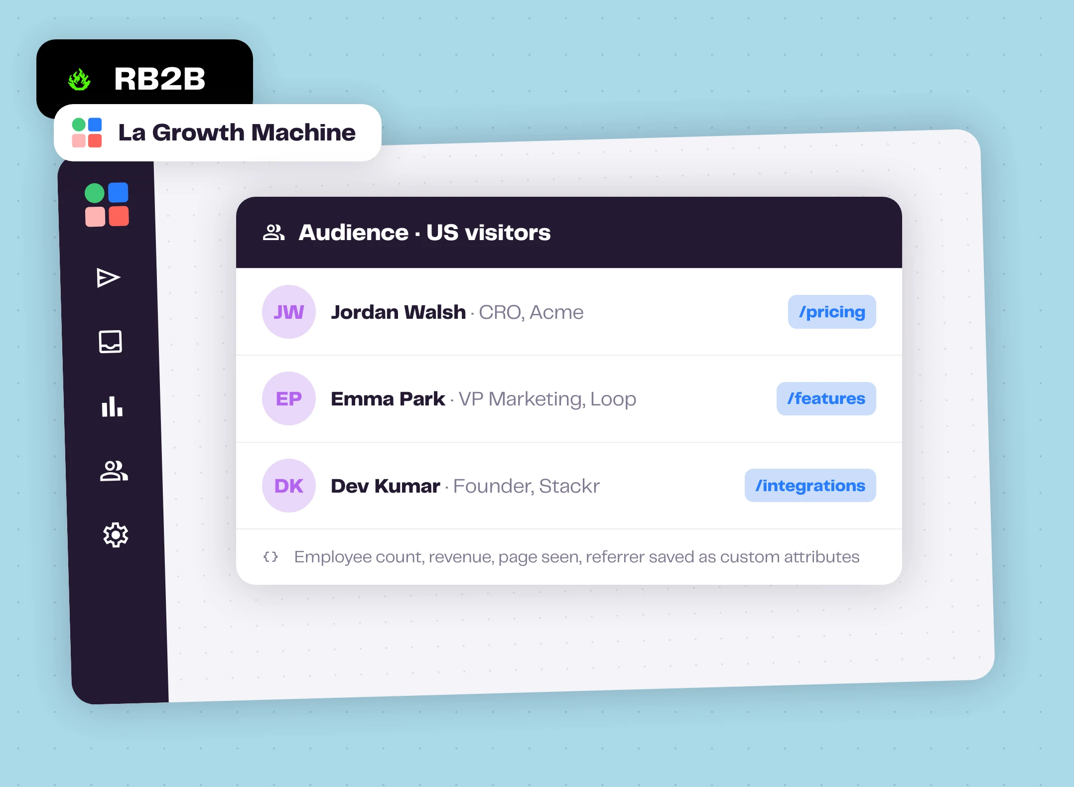A La Growth Machine audience filled with RB2B website visitors