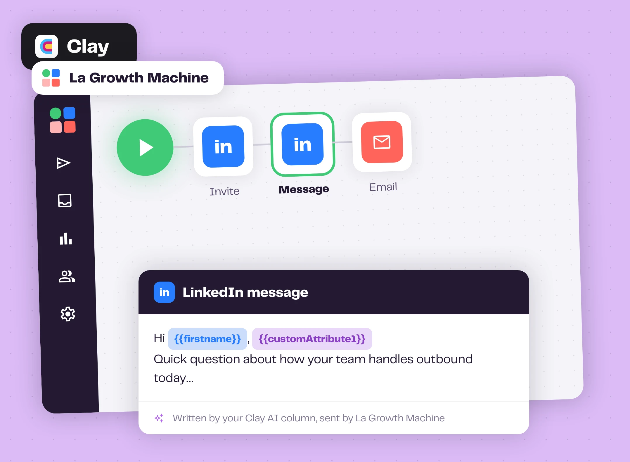A La Growth Machine LinkedIn message using a custom attribute written in Clay