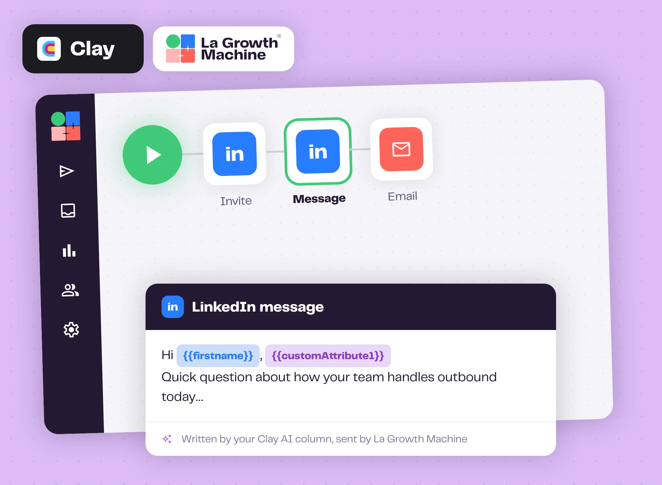 A La Growth Machine LinkedIn message using a custom attribute written in Clay