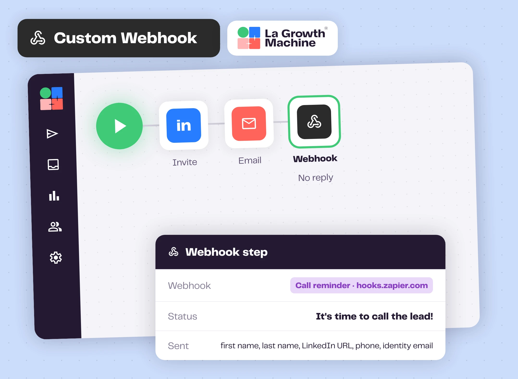 A Webhook step in a La Growth Machine sequence