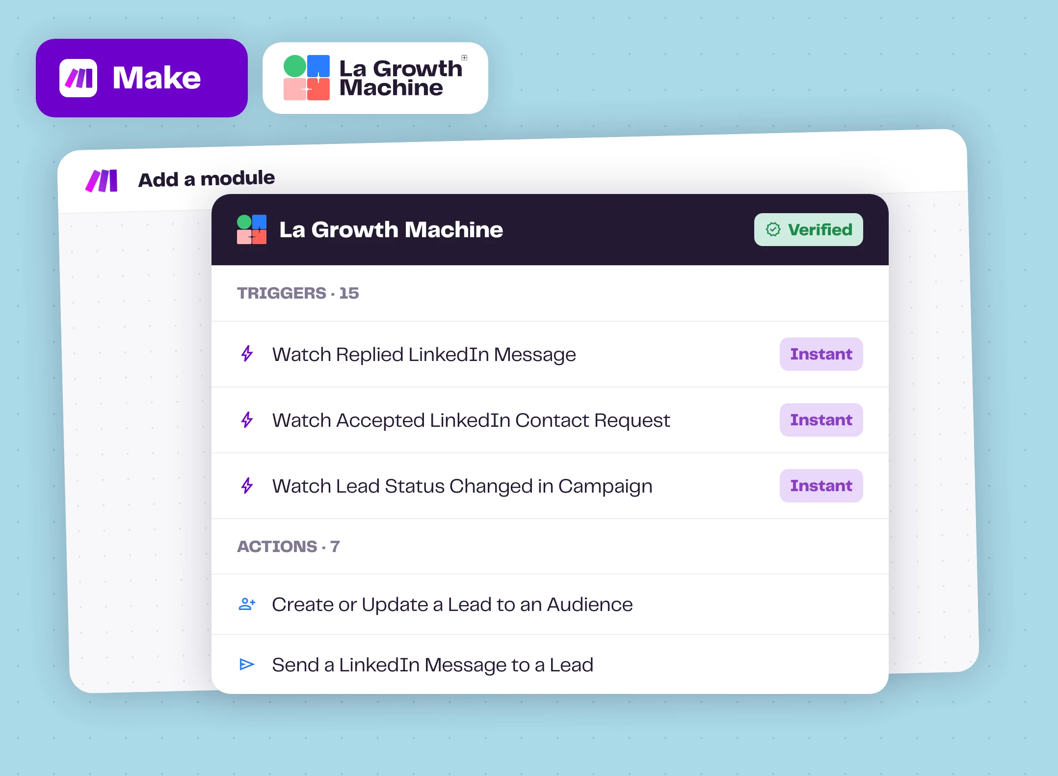 Déclencheurs et actions de « La Growth Machine » dans Make