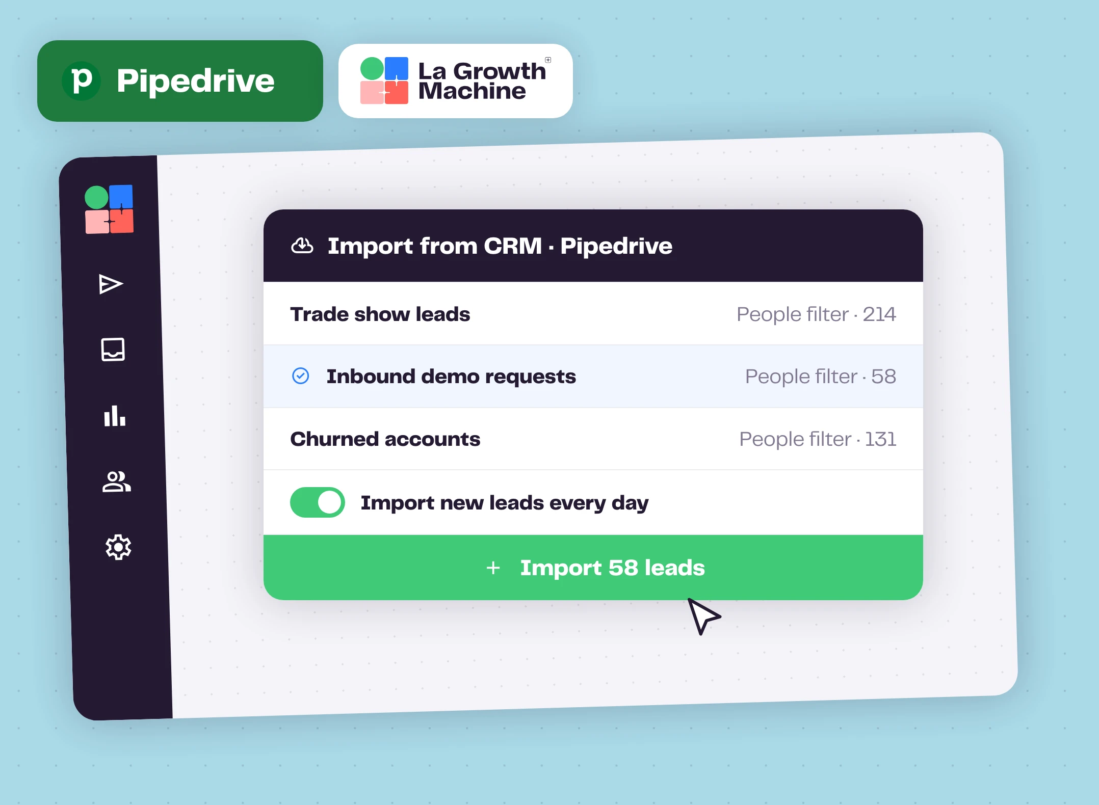 Importing a Pipedrive people filter into La Growth Machine with daily import