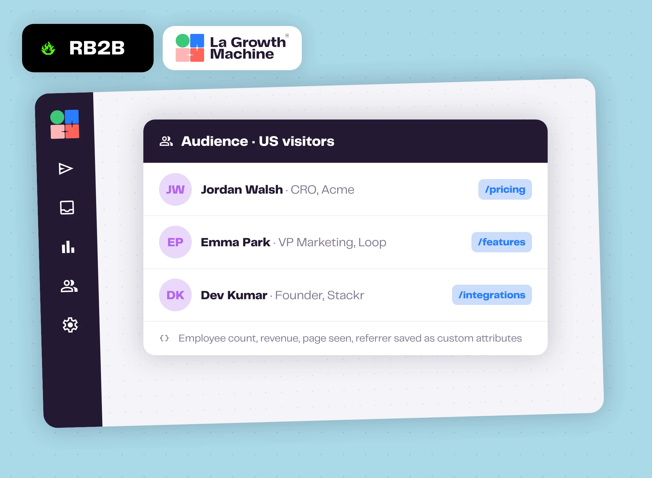 A La Growth Machine audience filled with RB2B website visitors