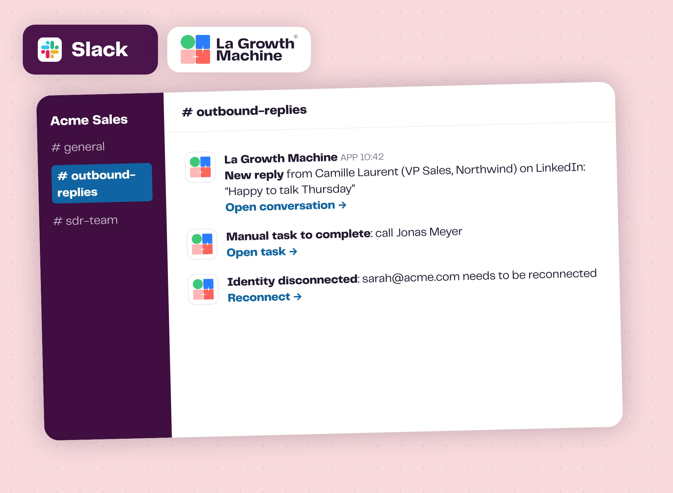 La Growth Machine alerts in a Slack channel