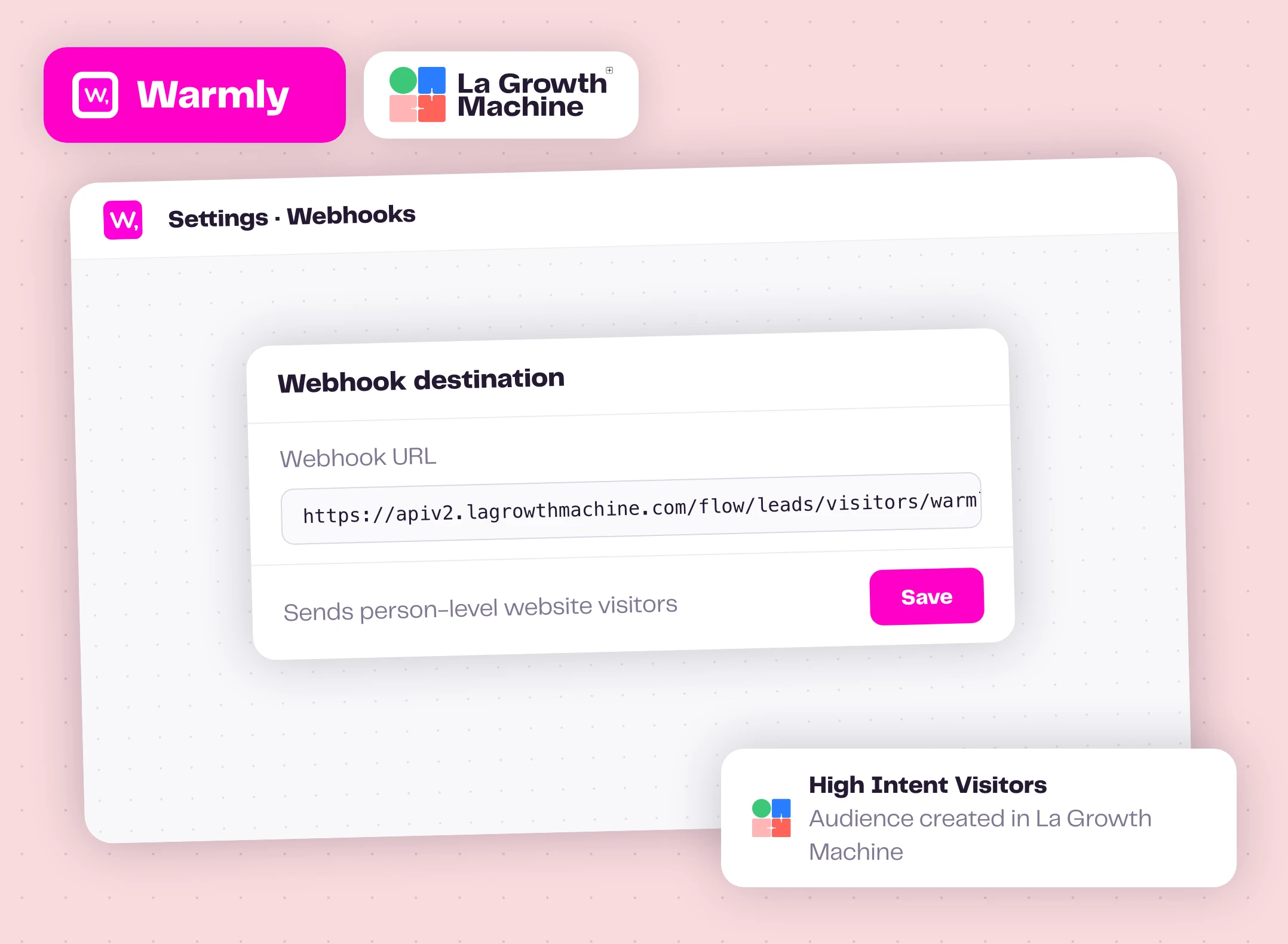 The La Growth Machine webhook URL pasted in Warmly webhook settings
