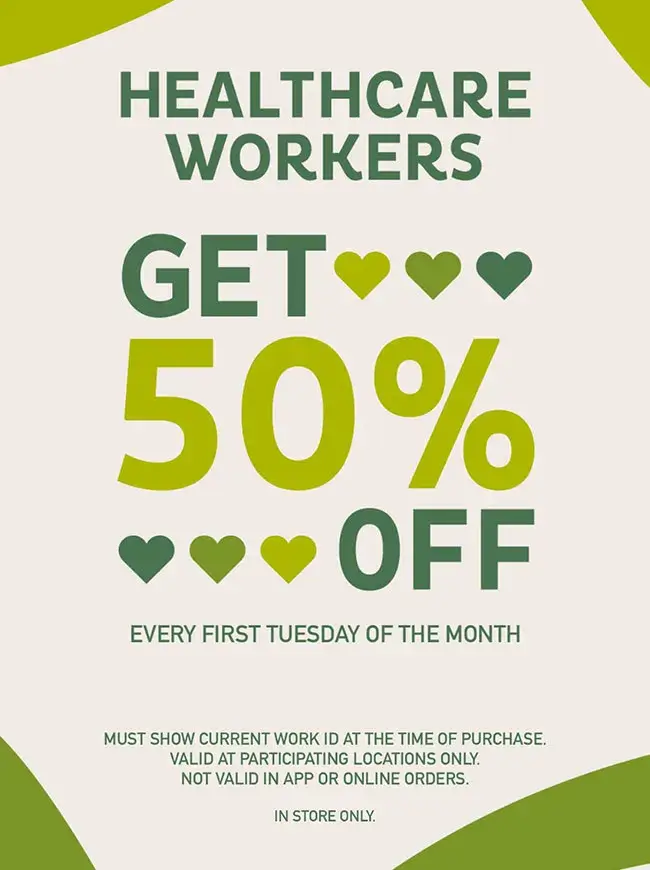 Healthcare workers get 50% off 1st Tuesday each month