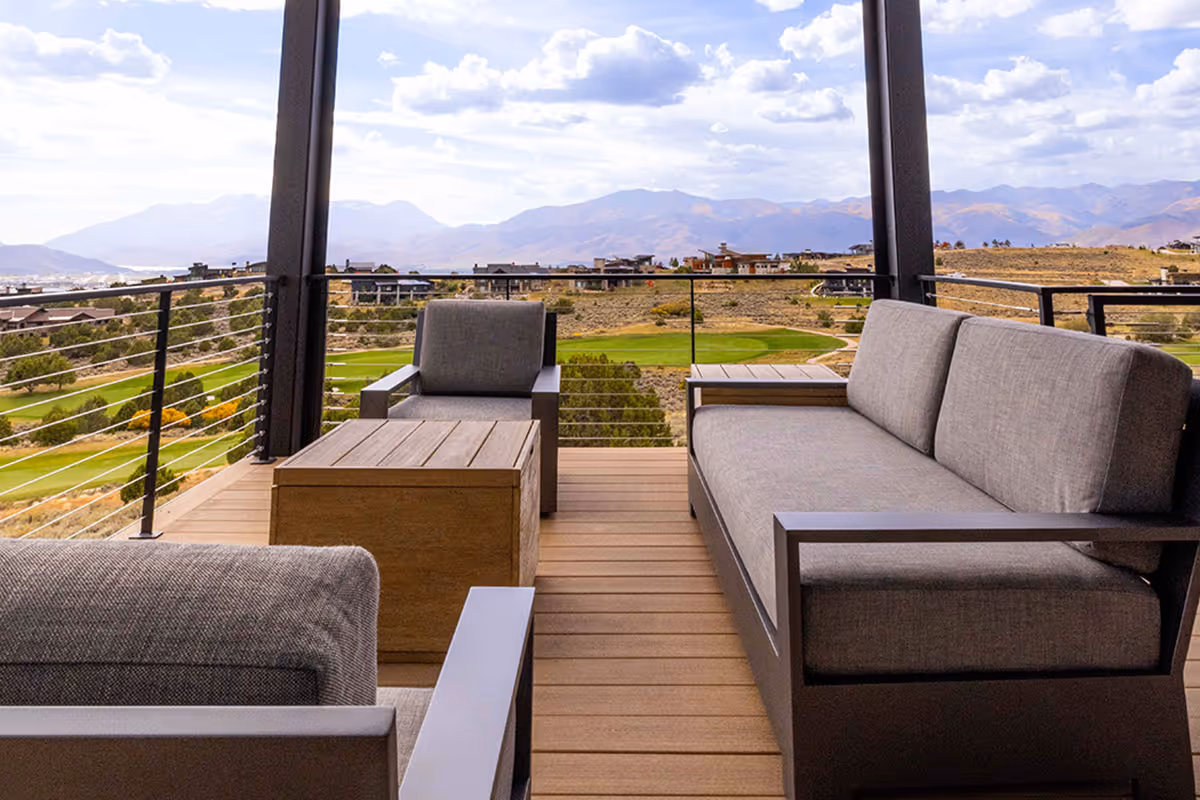 Composite decking that has been installed for a deck that has a pergola.