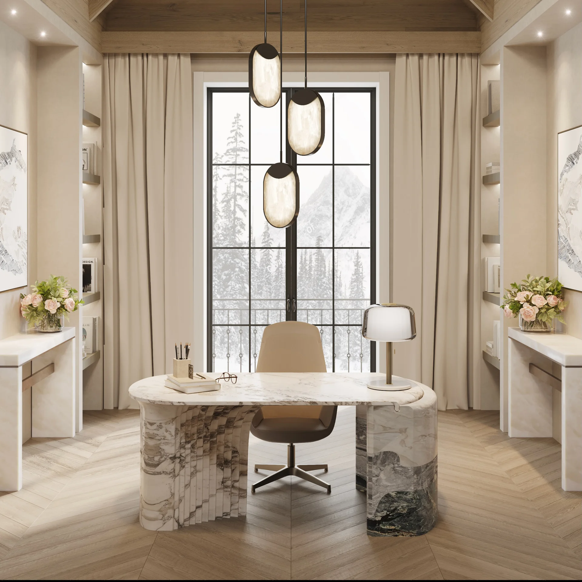 Cynet Desk - In a Room - ArbescatoVagli - BrecciaGrey - VerdiAlphi (Render)