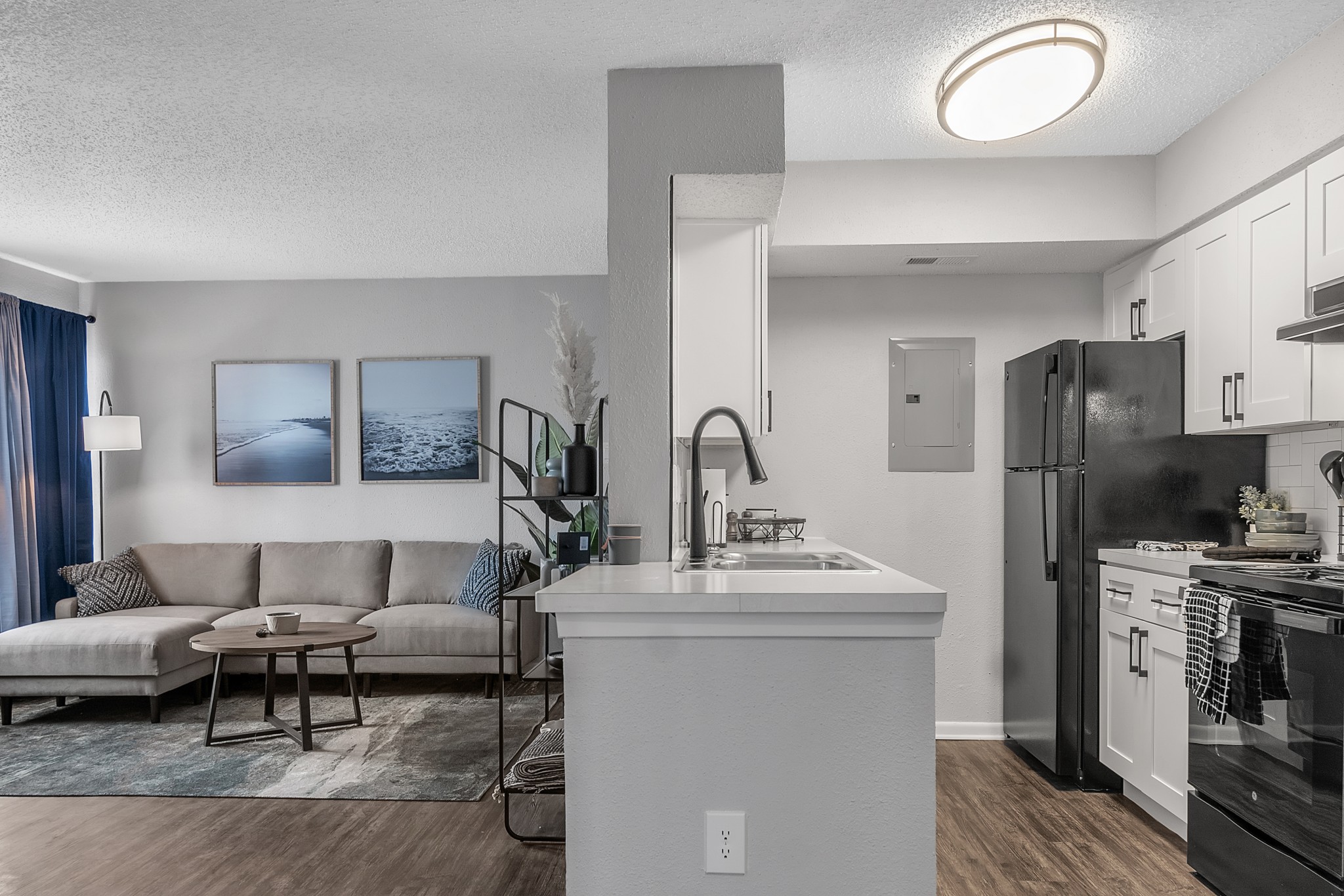 View of living area and kitchen
