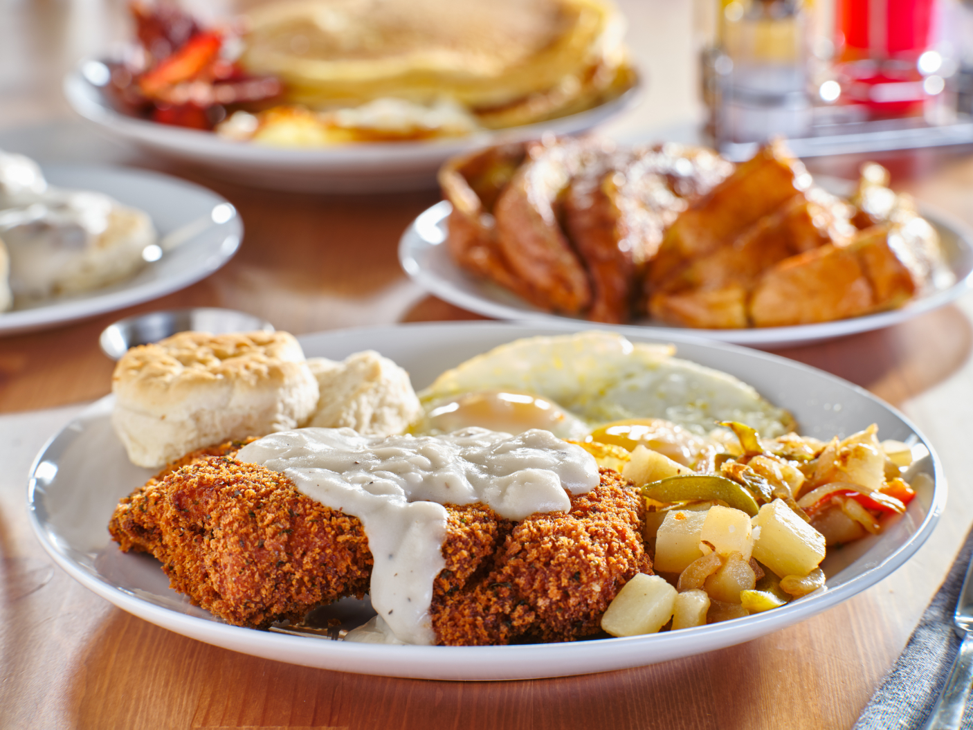 chicken fried steak breakfast stock image