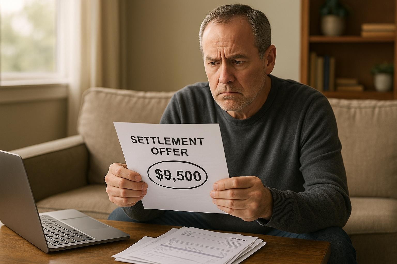 A Man Reviewing a Low Settlement Offer at Home