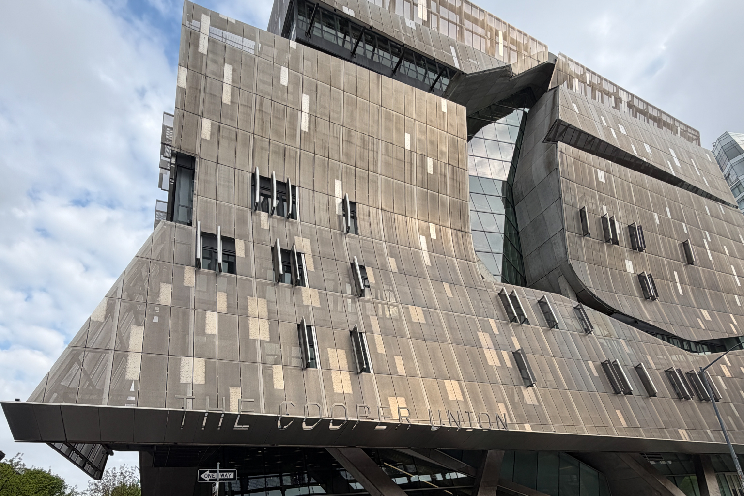 Cooper Union's 41 Cooper Square building, with its perforated metal facade