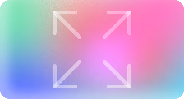 Four arrows pointing to different corners of a square in an outline icon style on a mesh gradient background.