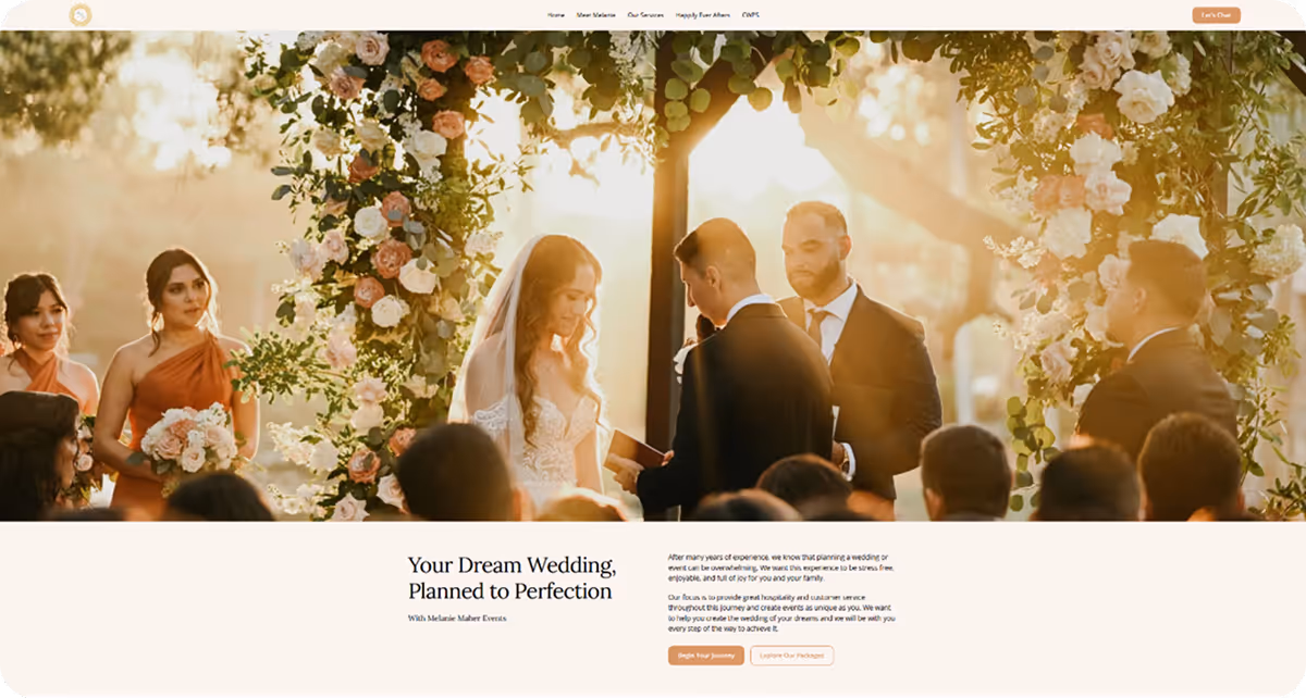 hero section of a wedding planner website designed by Justin Robertson
