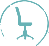 custom icon of office chair encircled by brand decor