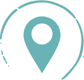 custom icon of a location marker encircled by brand decor