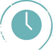 custom icon of a clock encircled by brand decor