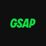 Green GSAP text logo on a black background.