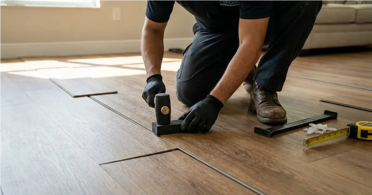 Flooring installer in Orlando fixing luxury vinyl plank gaps caused by poor installation
