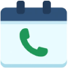 Calendar icon with a green telephone handset symbol.