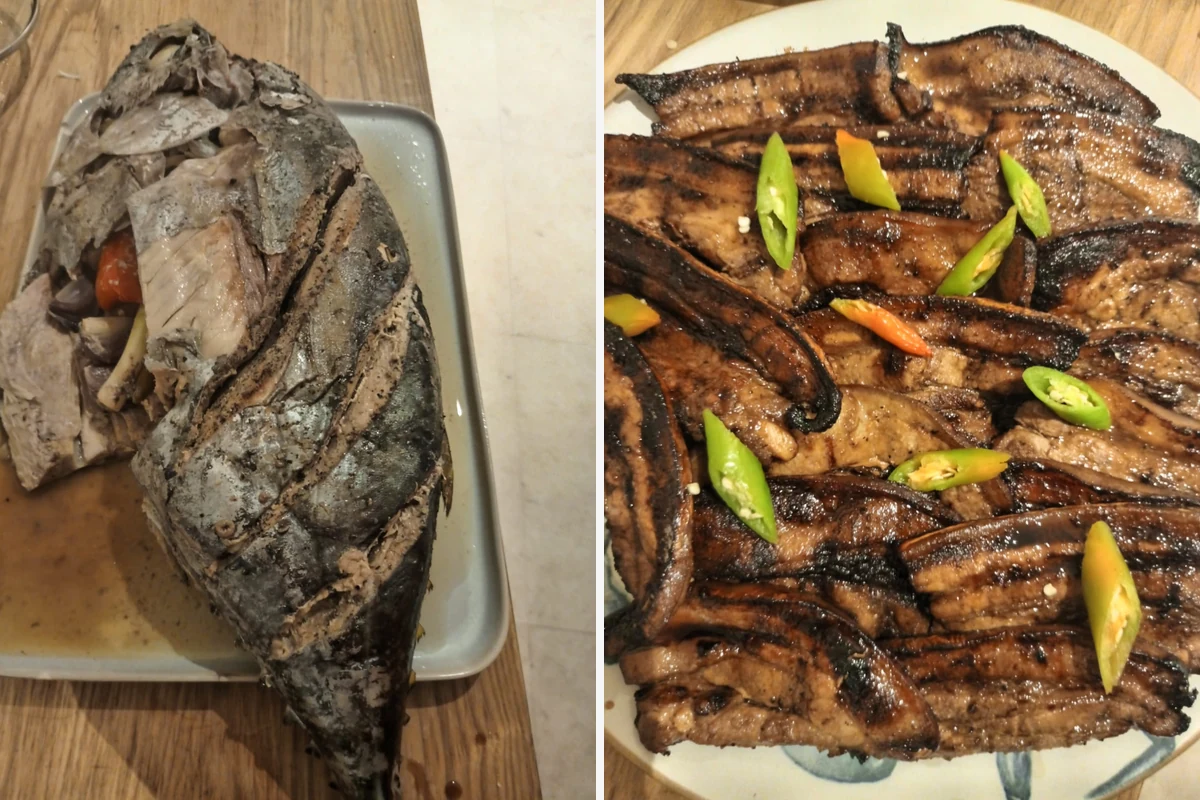 Grilled fish and vegetables prepared for the villa welcome dinner in Panglao