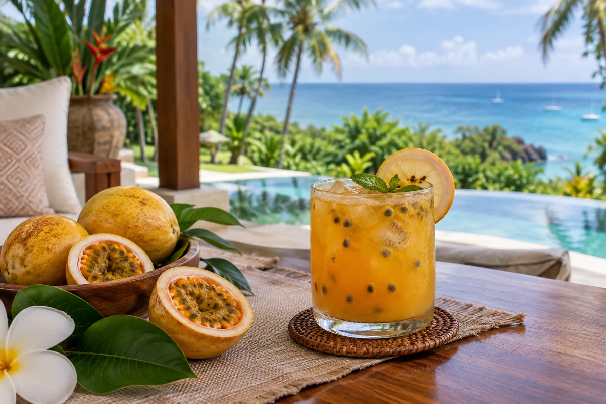 Fresh Passion Fruit Juice served in a tropical villa setting in Panglao, Bohol