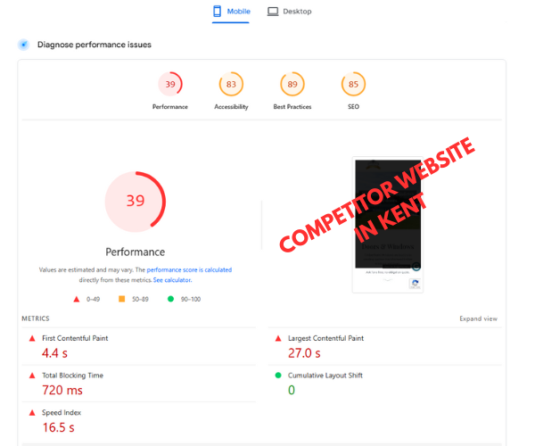 An image of a poor competitor website
