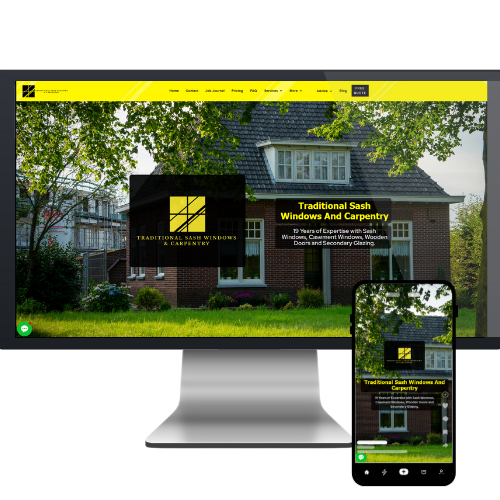 A picture displaying a PC showing our flagship sash window website
