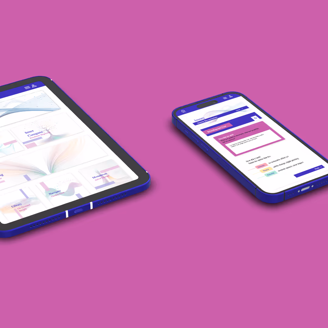 A branded still of a tablet showing the Recoverlution dashboard next to a smartphone showing a Recoverlution journey
