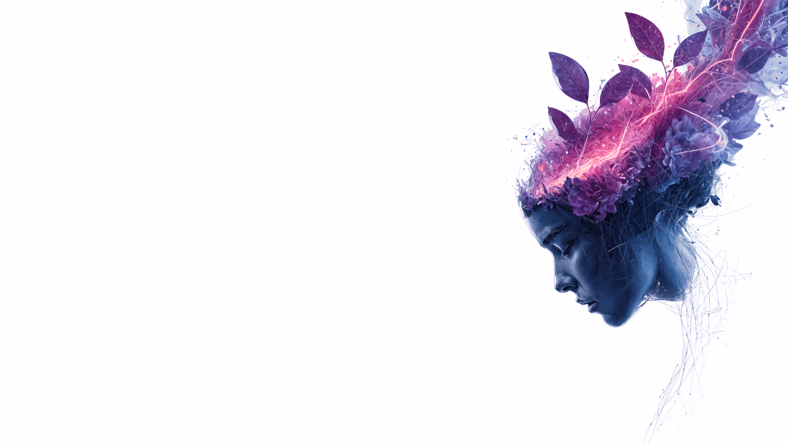 The silhouette of a patient with electric digital transformation augmented as the top of the head and hear