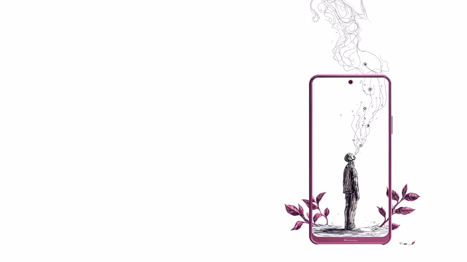 A recovery patient set it the frame of a smart phone with cognitive transformation flowing from ones mind into the skies