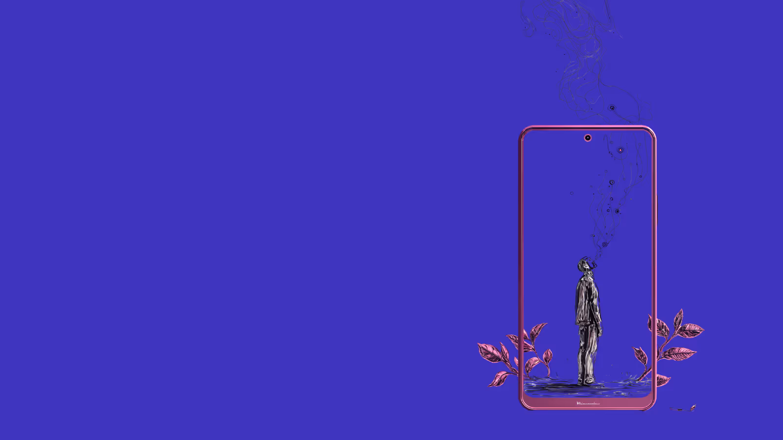 A recovery patient set it the frame of a smart phone with cognitive transformation flowing from the mind into the skies