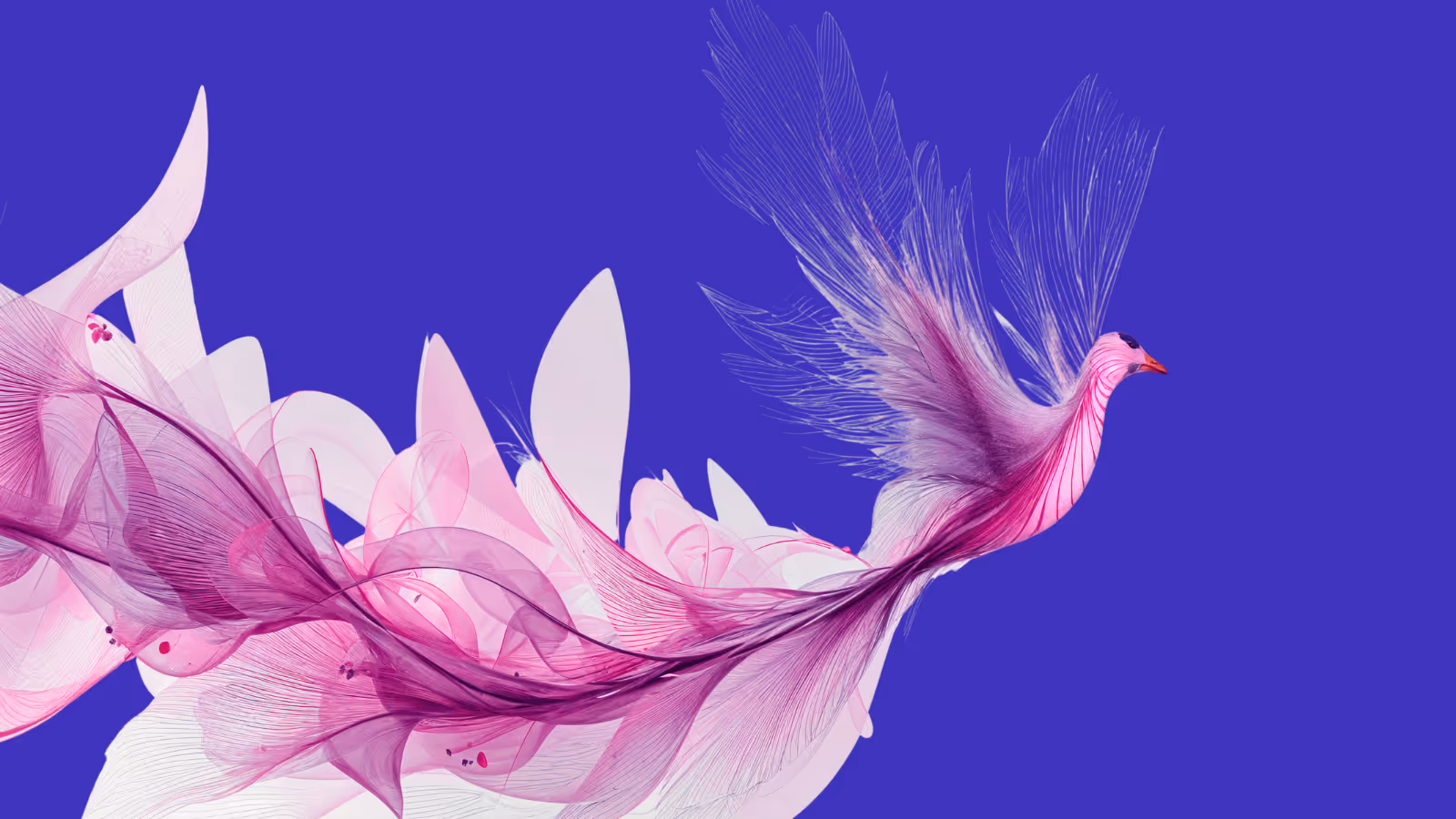 A recovery digital phoenix with the flow of positive change amidst its wings