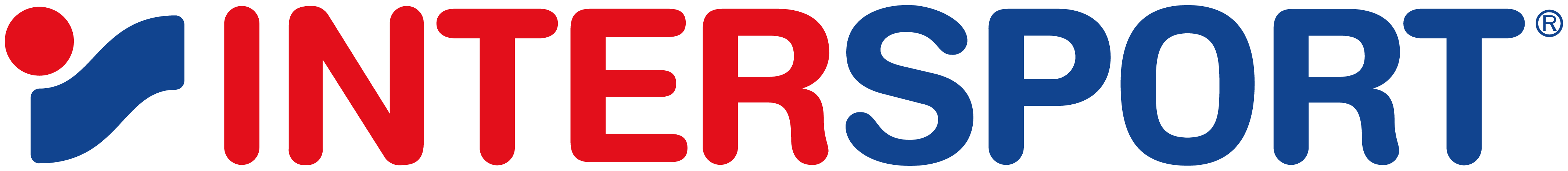 Logo von INTERSPORT mit rotem und blauem Text und einem stilisierten roten und blauen Symbol links.