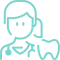 Line icon of a dentist wearing a mask and holding dental tools.