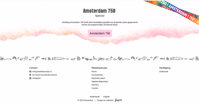 Screenshot van de footer van de website van De Waterkaravaan