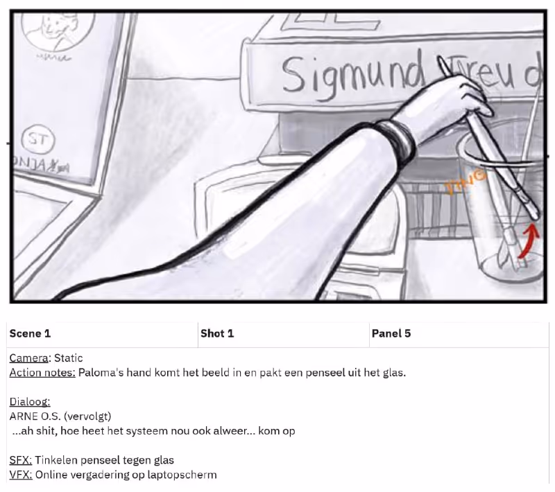 Beeld uit storyboard voor korte stop-motionfilm Paloma