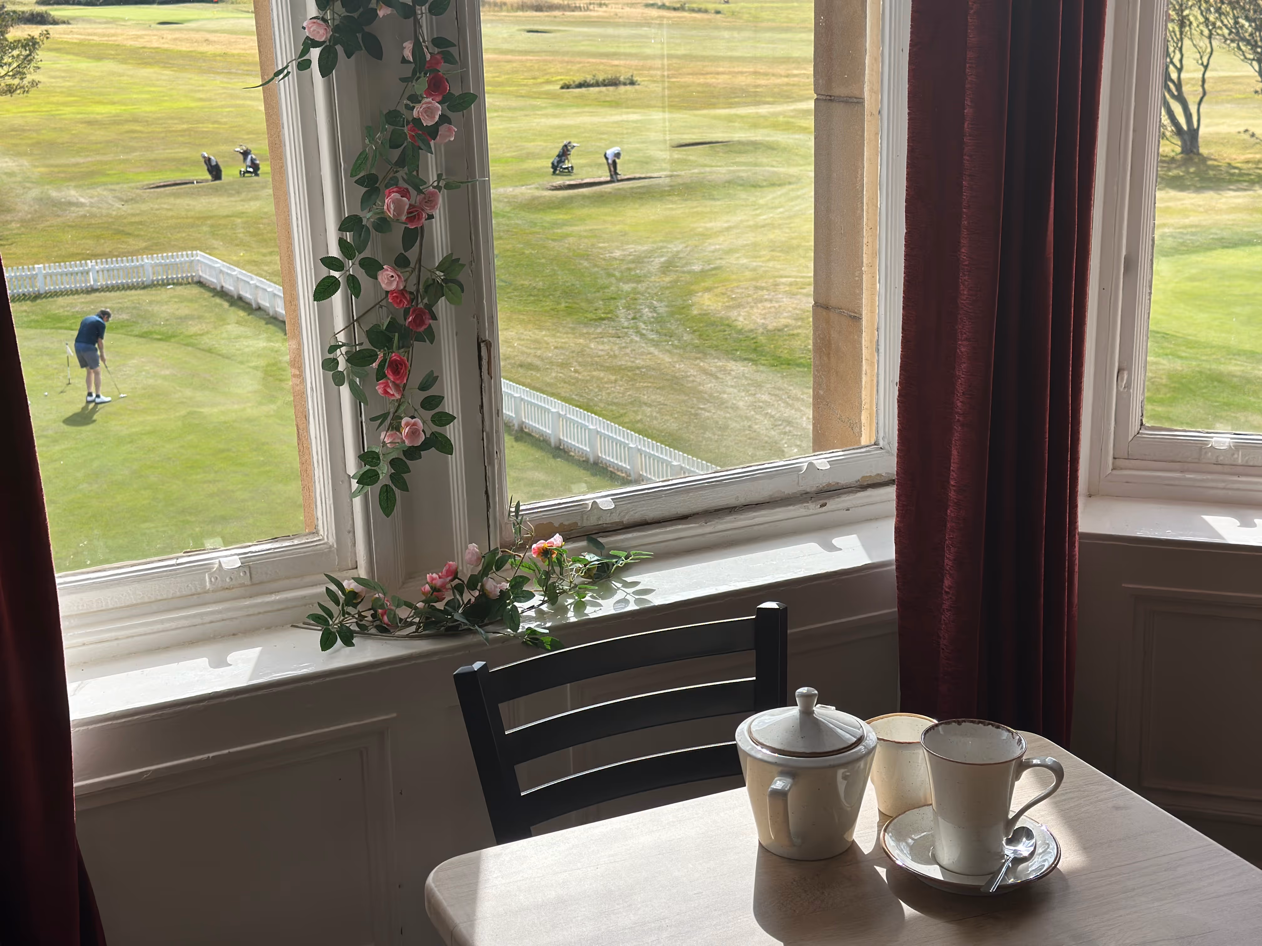 Auty D's upstairs restaurant space looks out over the golfing greens of Winterfield Golf Club.