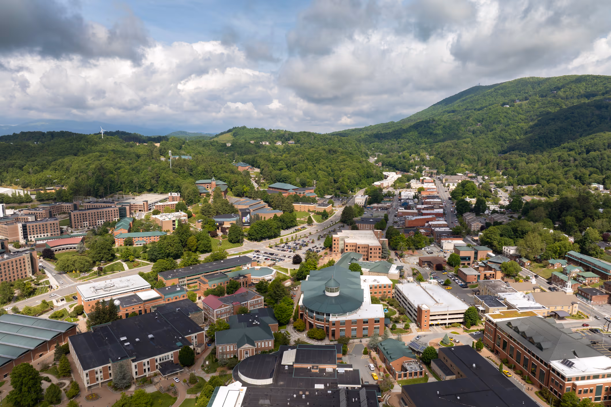 An aerial view of Boone, NC
