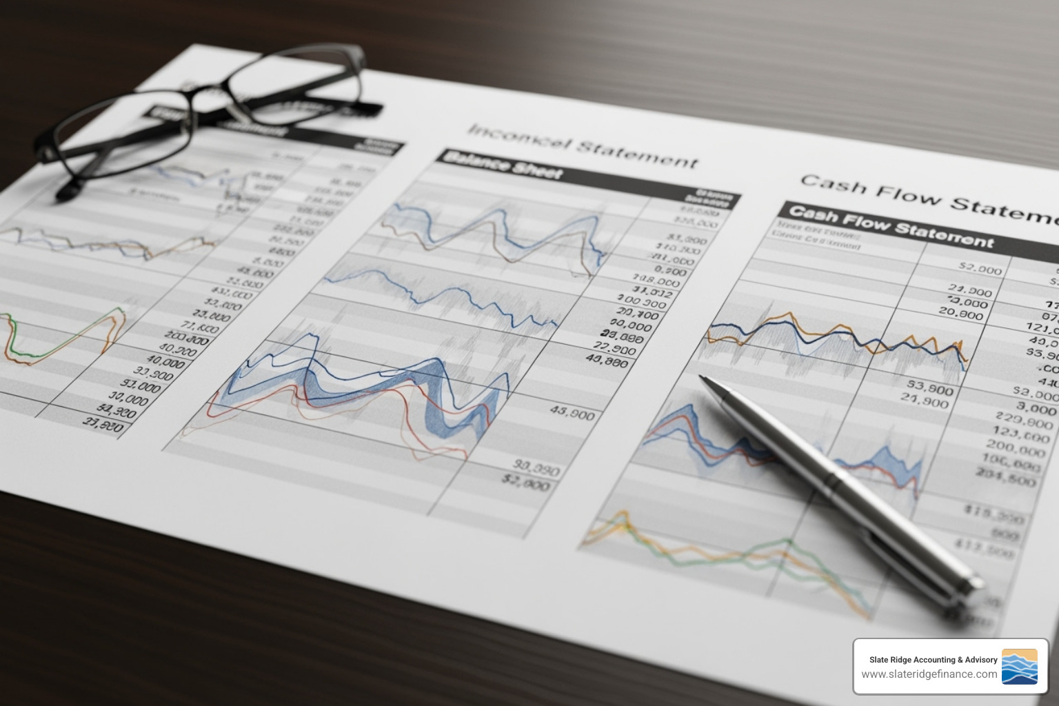Three financial statements documents side-by-side - Small business financial reporting