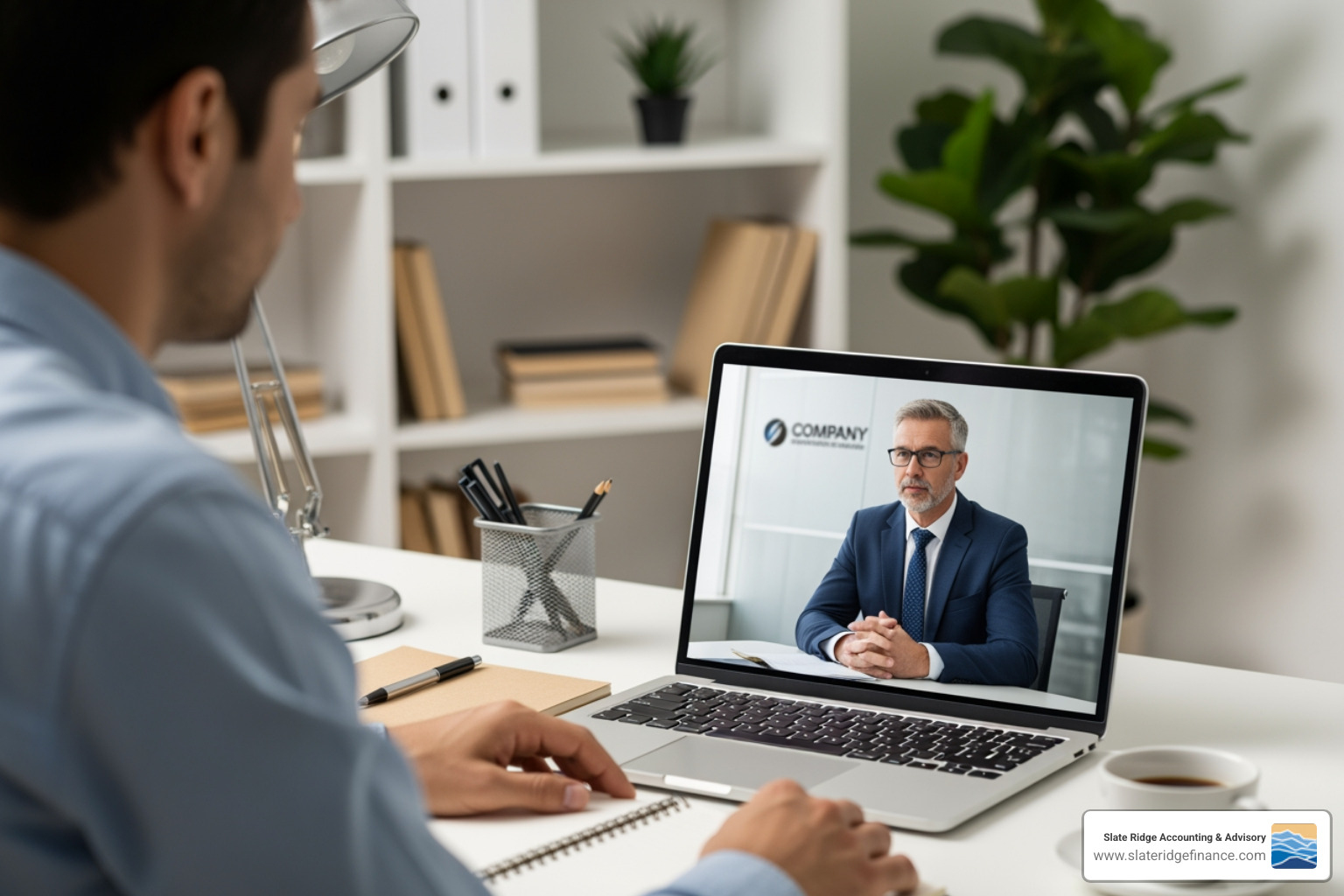 business owner having a virtual meeting with an accountant - what type of accountant is best for a small business