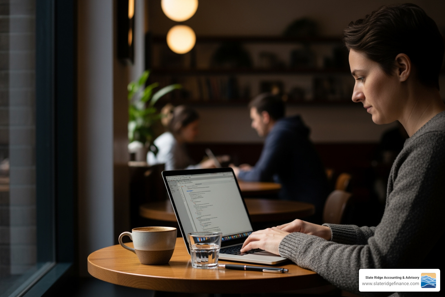 person working on a laptop in a cafe - how cloud services benefit accounting person working on a laptop in a cafe - how cloud services benefit accounting