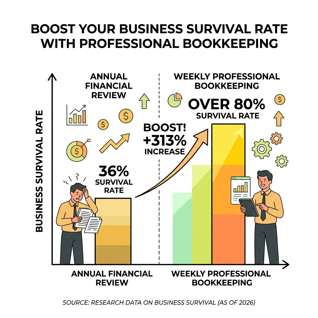 Growth chart showing business survival rates boost with professional bookkeeping - bookkeeping and accounting services