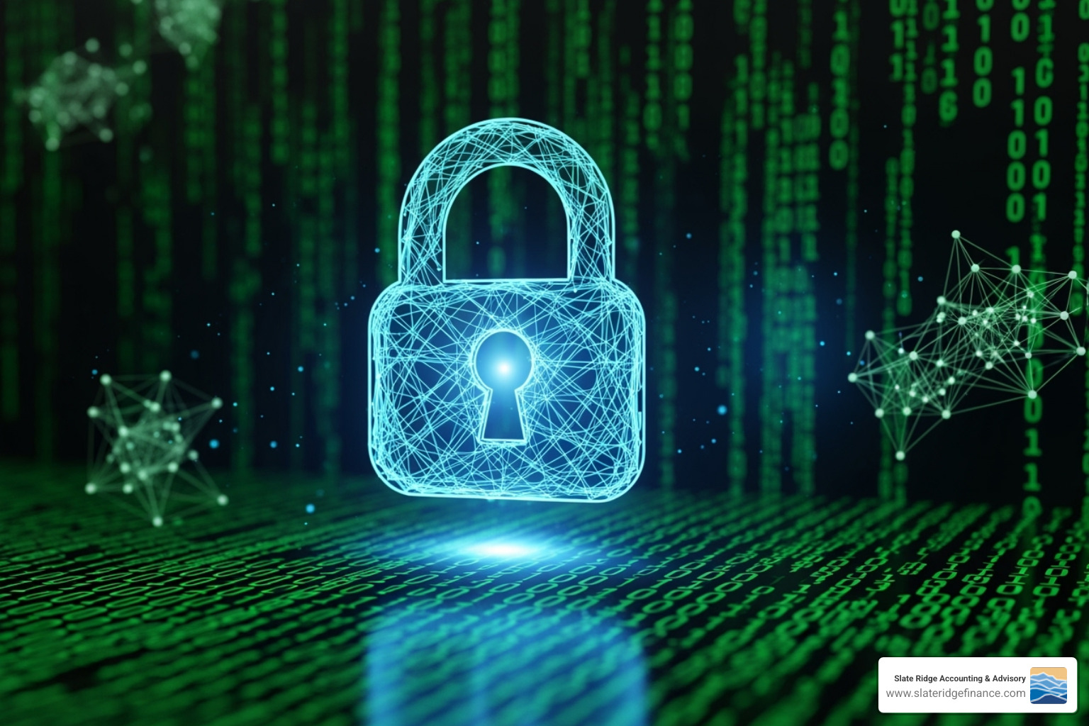 of a secure data center or a digital lock icon over a computer screen - Virtual accounting firm