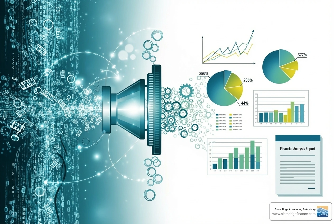 illustration of bookkeeping data flowing into accounting analysis - bookkeeping for entrepreneurs