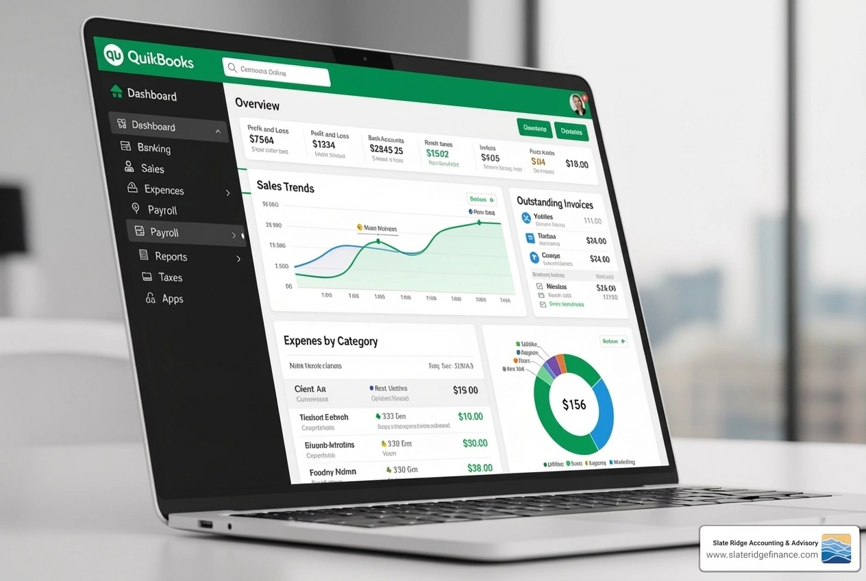 QuickBooks Online dashboard highlighting the main navigation menu - clean up QuickBooks QuickBooks Online dashboard highlighting the main navigation menu - clean up QuickBooks