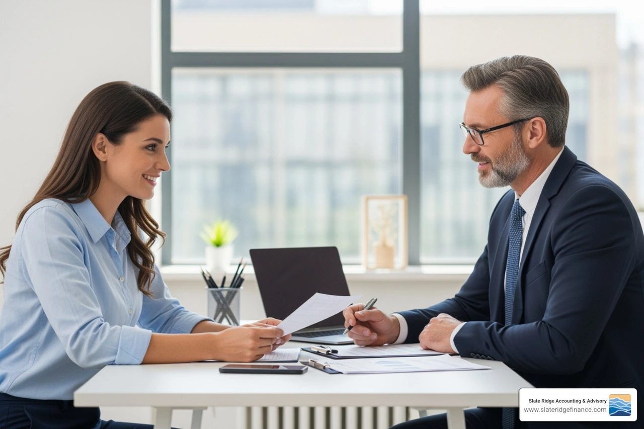 small business owner meeting with accountant - accountant small business near me