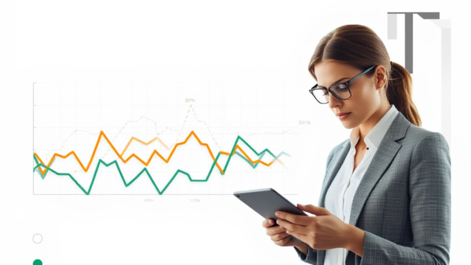 Person reviewing statistics and numbers with a graph in the background