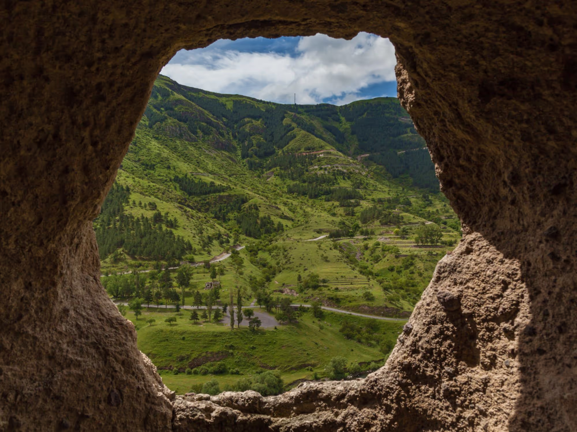 A beautiful view from Vardzia cave monastery site in southern Georgia.